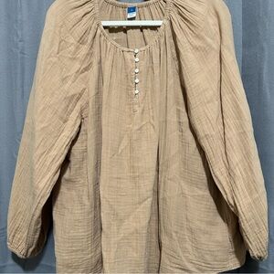 Tan Button-Front Blouse